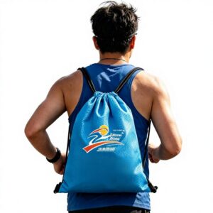Drawstring Backpack with Printed Logo Water-Resistant Oxford Cloth Expanded & Stowable Storage Bag for Marathon Outdoor Sports